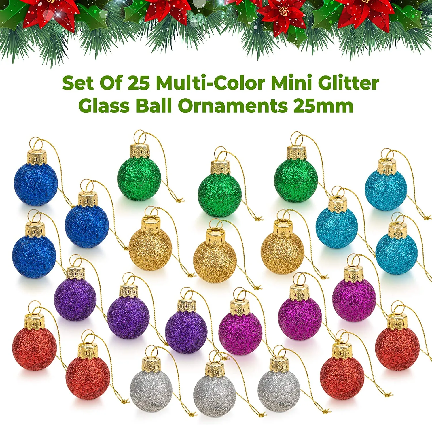 1 inch Multicolor Mini Glitter Glass Ball Ornaments