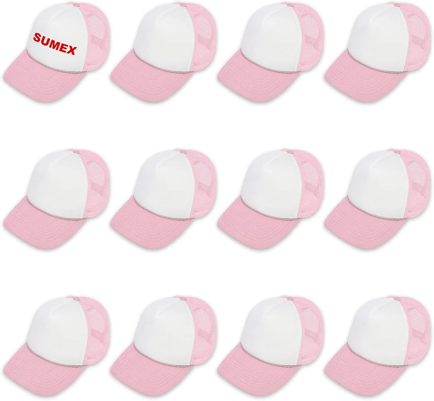 12 Pack Sublimation Blanks Hats,Customized Polyester Mesh Cap with Adjustable Snapback Strap for DIY Baseball Cap