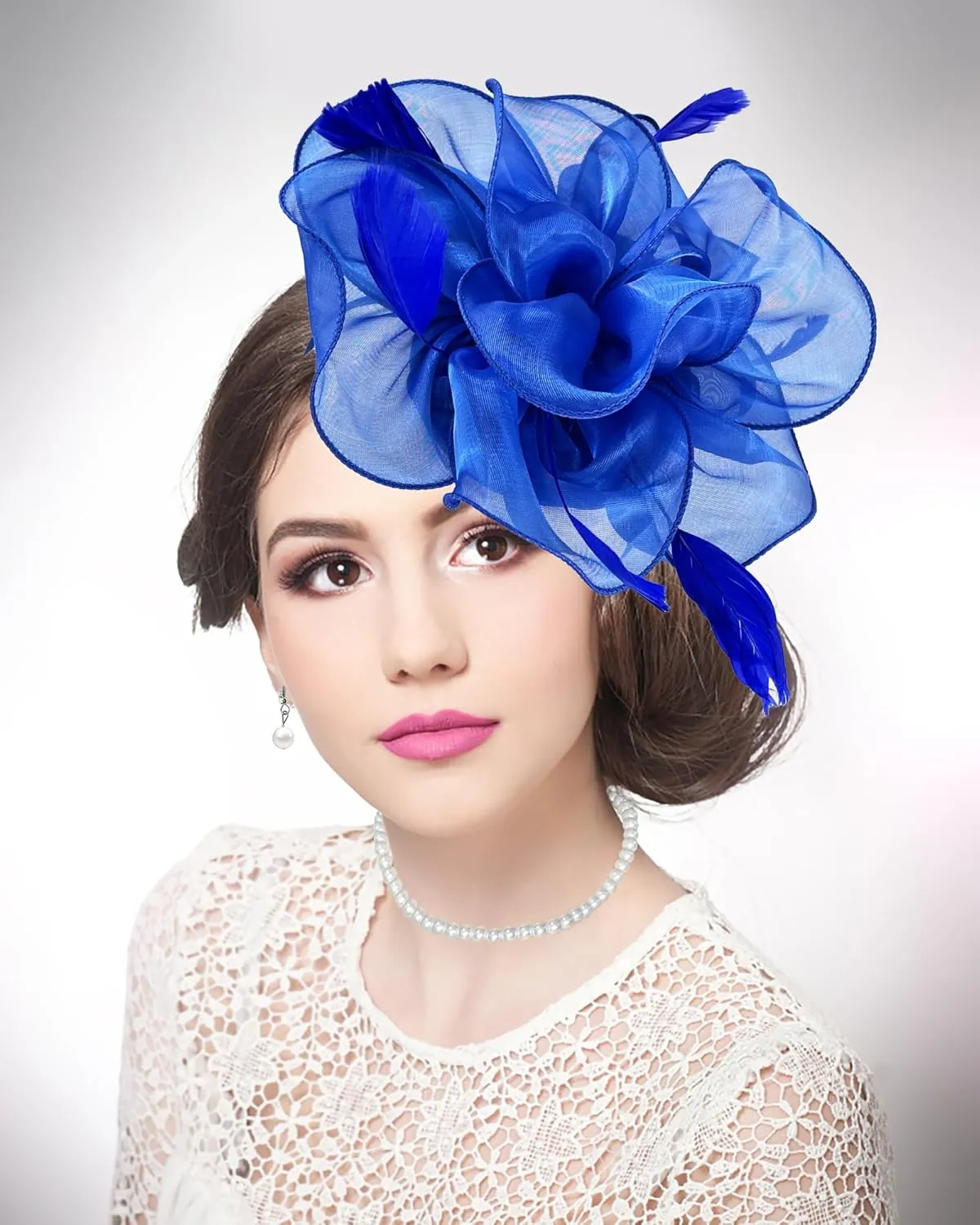 1920s Vintage Fascinators Hat Set for Women Cocktail Wedding Halloween Tea Party Headband Lace Gloves Pearl Jewelry Set