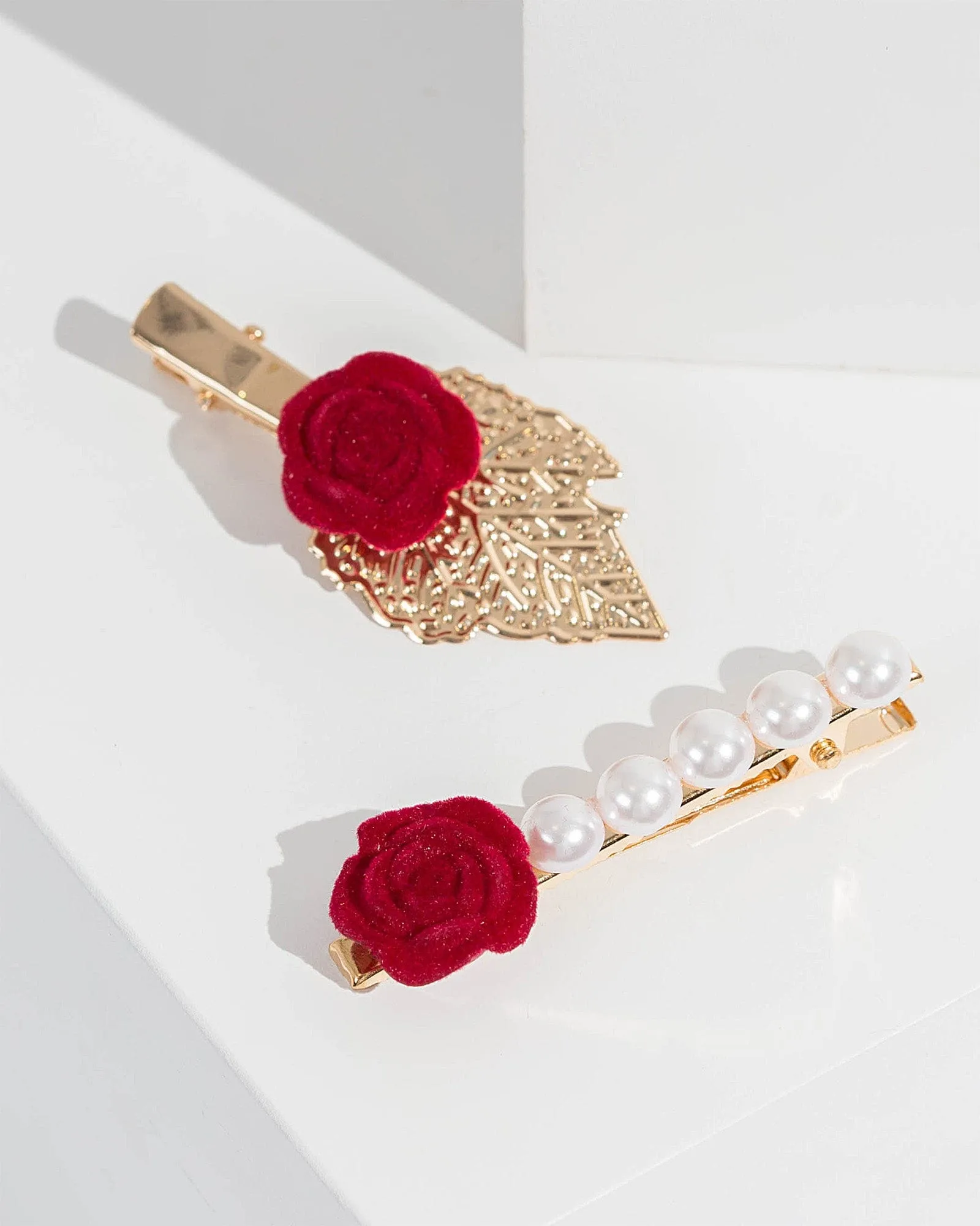 2 Pack Rose Pearl And Leaf Hair Slides
