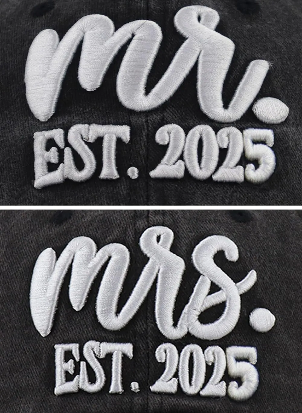 2 PCS Mr and Mrs Est 2025 Hats for Men Women, 3D Embroidered Adjustable Cotton Couples Baseball Cap