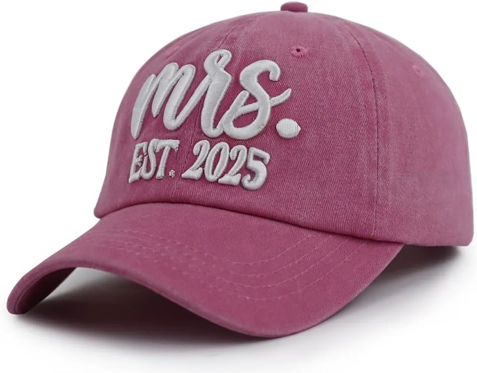 2 PCS Mr and Mrs Est 2025 Hats for Men Women, 3D Embroidered Adjustable Cotton Couples Baseball Cap