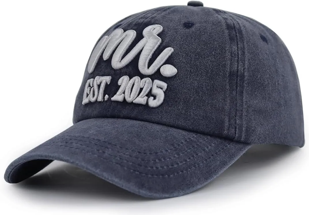 2 PCS Mr and Mrs Est 2025 Hats for Men Women, 3D Embroidered Adjustable Cotton Couples Baseball Cap