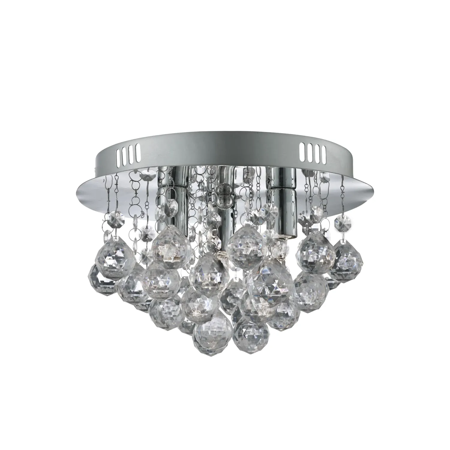 3 Light Chrome Flush Ceiling Light with Clear Acrylic Deco Drops