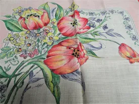 40s VINTAGE Printed Floral Hanky,Colorful PINK and Yellow Flowers Hankie,Handkerchief To Frame,Collectible Hankies,Bridal,Hankies To Collect