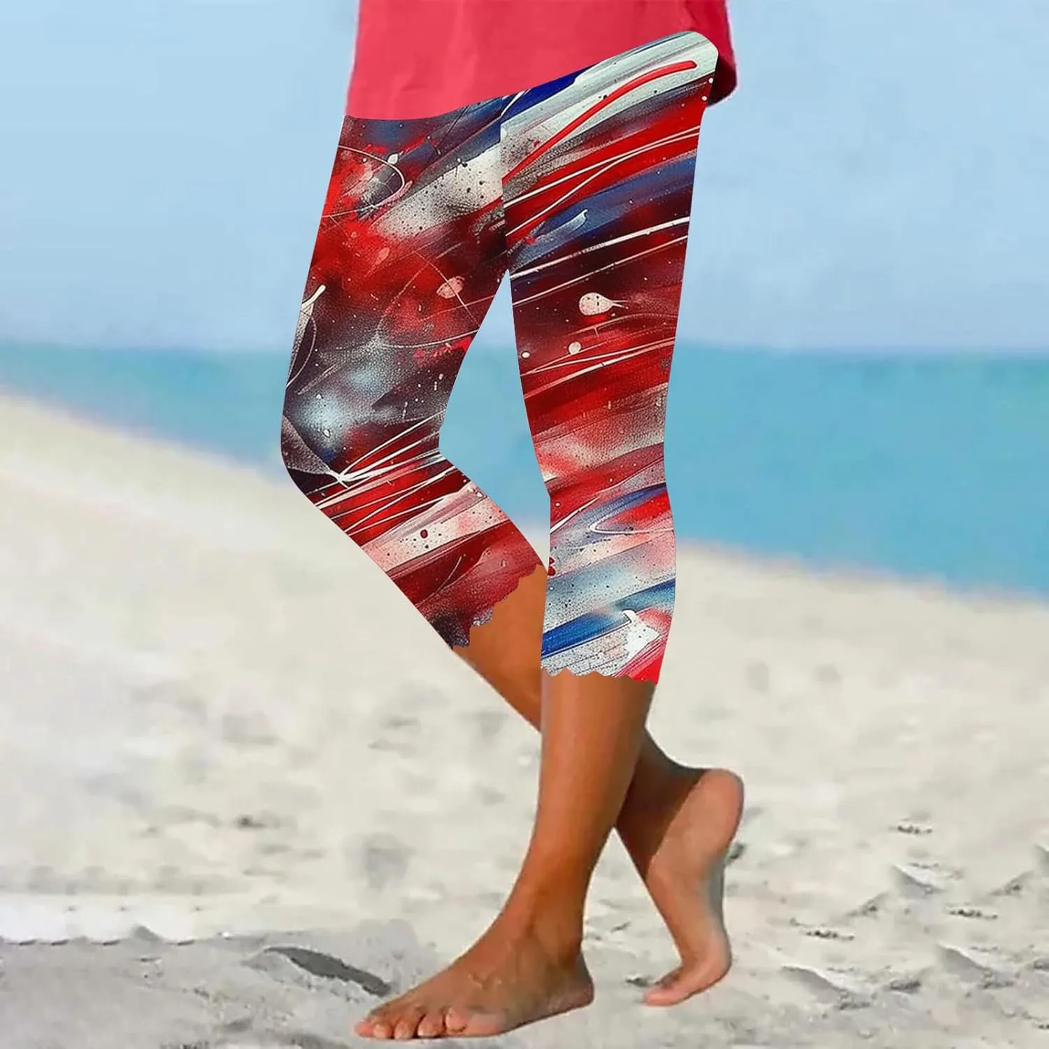 4th of July Capri Leggings for Women American Flag Patterned Patriotic Pants High Waist Workout Yoga Legging
