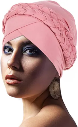 African Women Turban Caps Beanie Twist Headscarf Pre Tied Double Braid Headwrap Hat