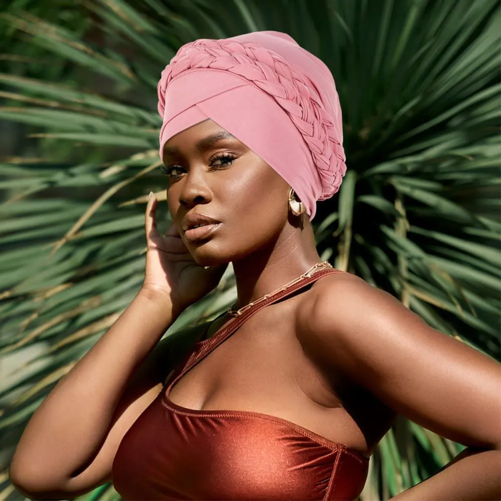 African Women Turban Caps Beanie Twist Headscarf Pre Tied Double Braid Headwrap Hat