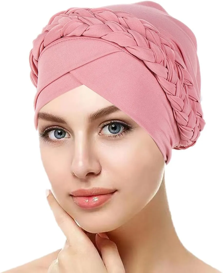 African Women Turban Caps Beanie Twist Headscarf Pre Tied Double Braid Headwrap Hat