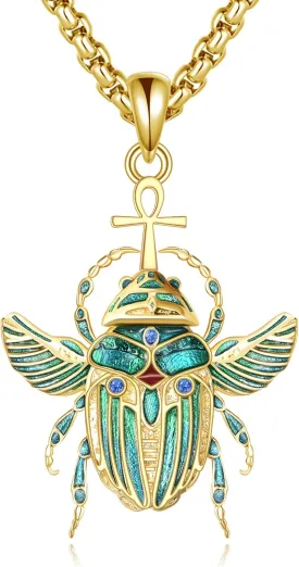 Ankh Cross/Scarab/Anubis/Nefertiti Necklace 925 Sterling Silver Pendant Necklace Egyptian Jewelry Gifts for Men Women