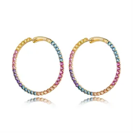 Big Round Circle Multicolor Rainbow CZ Loop Hoop Earrings