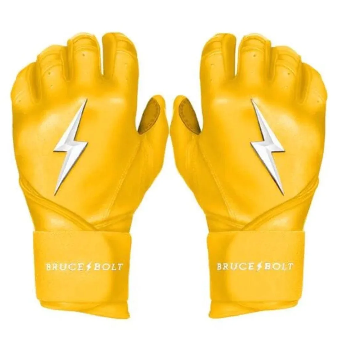 Bruce Bolt PREMIUM PRO Long Cuff Batting Gloves: Yellow