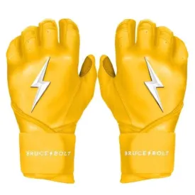 Bruce Bolt PREMIUM PRO Long Cuff Batting Gloves: Yellow