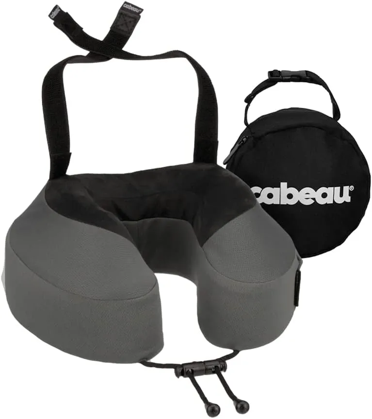Cabeau Airplane Travel Pillow for Long Flights - Evolution S3 - Supportive Memory Foam with Seat Straps to Secure Your Head and Neck and Provides 360 Support (Steel Grey)
