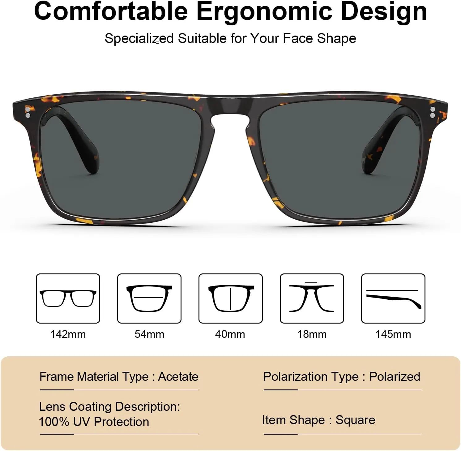 CARFIA Retro Polarized Sunglasses for Men UV Protection Hand-crafted Acetate Frame Fashion Cool Sun Glasses CA53572