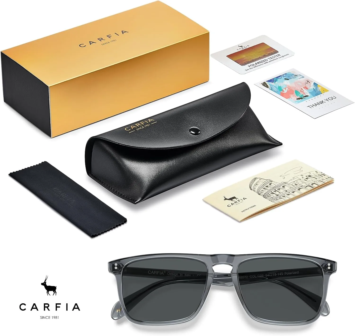 CARFIA Retro Polarized Sunglasses for Men UV Protection Hand-crafted Acetate Frame Fashion Cool Sun Glasses CA53572