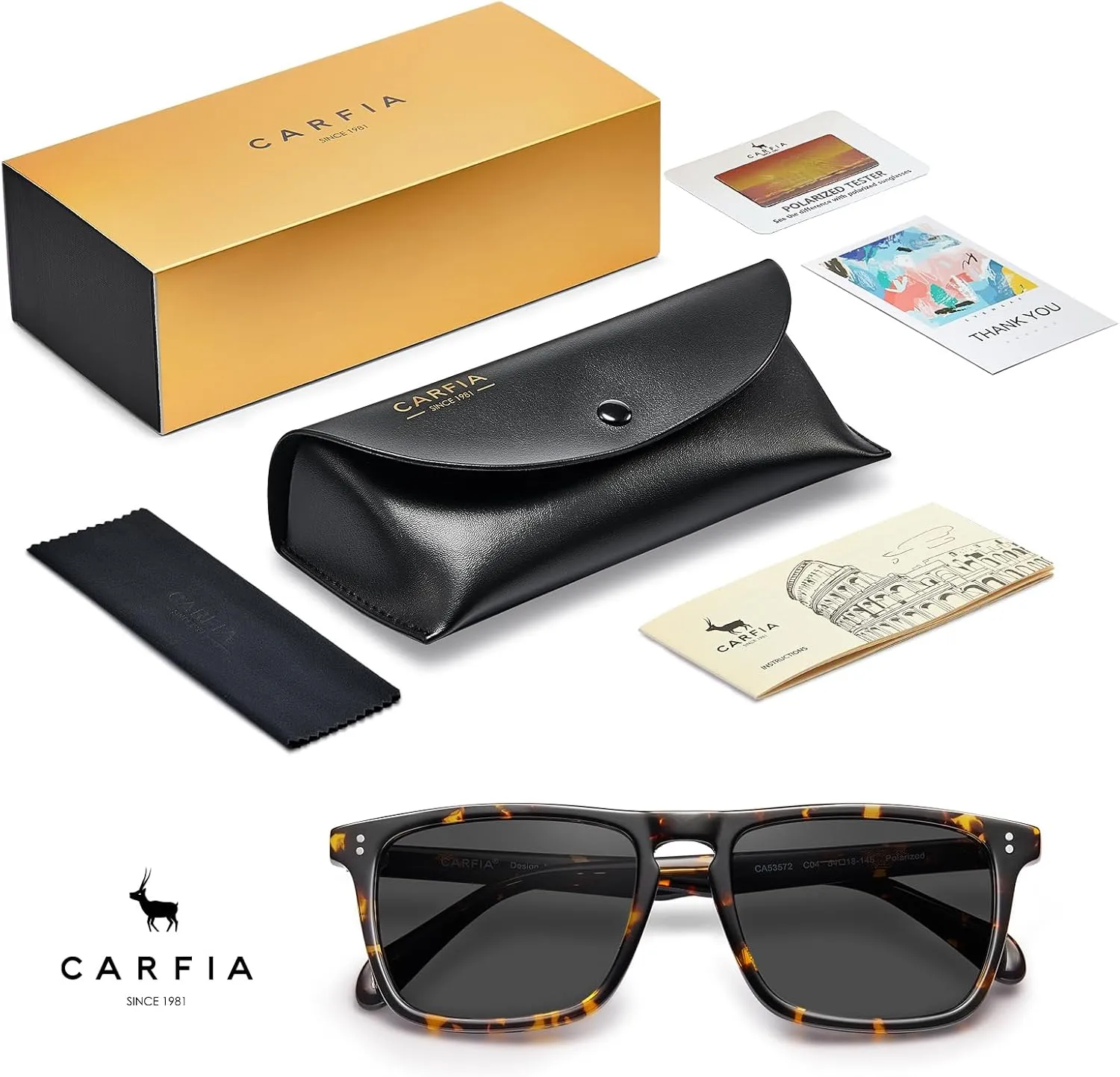 CARFIA Retro Polarized Sunglasses for Men UV Protection Hand-crafted Acetate Frame Fashion Cool Sun Glasses CA53572
