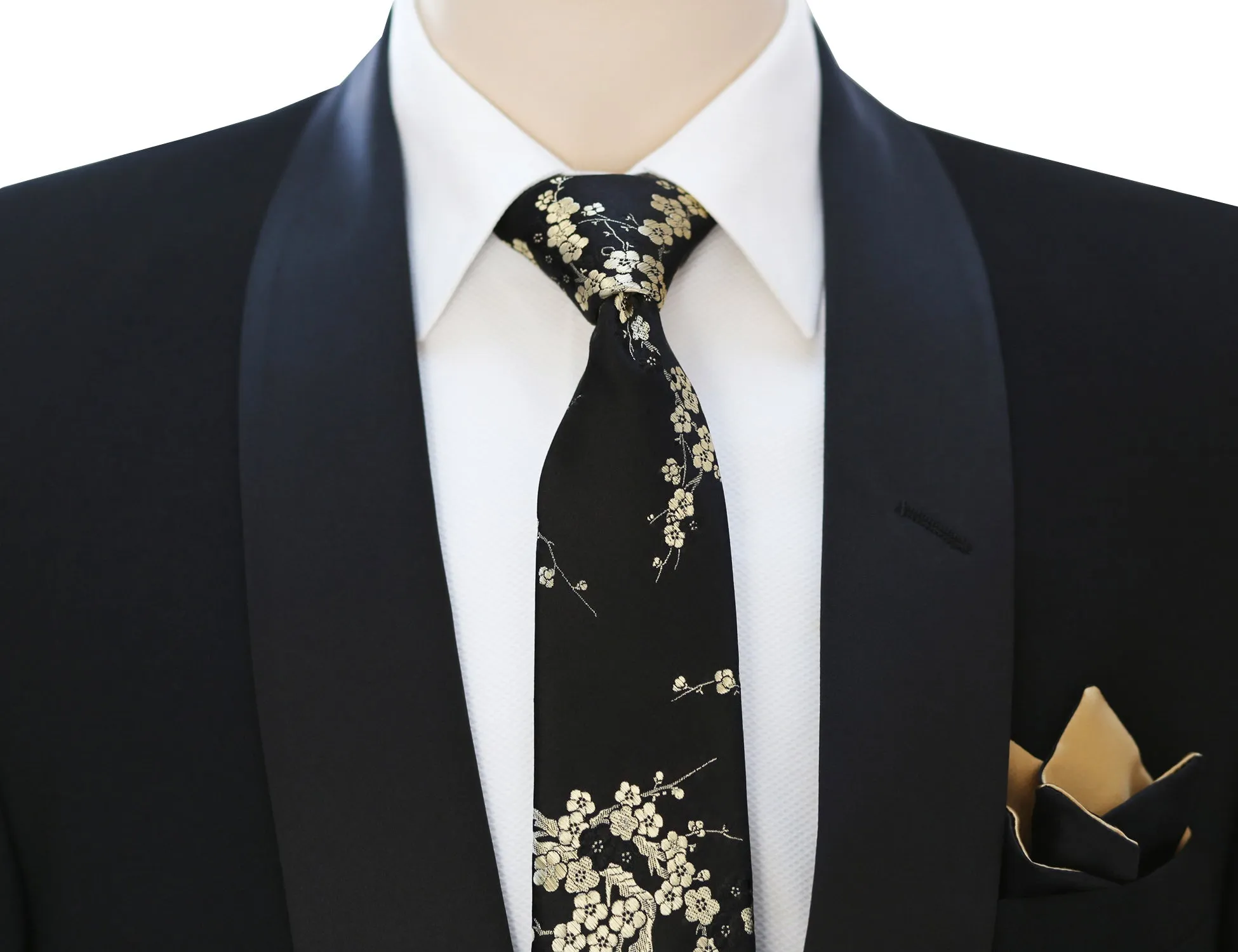 Cherry Blossom Tie in Black & Gold