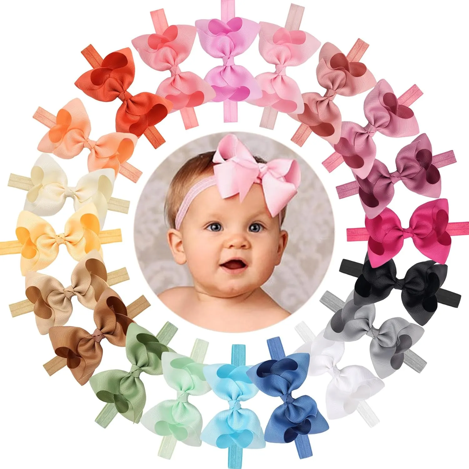 CLLOT Baby Girls Headbands Grosgrain Ribbon 4.5" Hair Bows Headband Big Bow Hair Bands for Toddler Pack of 20