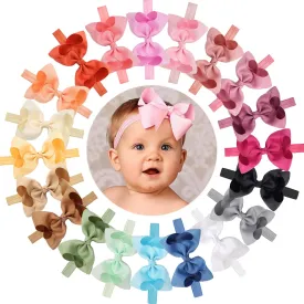CLLOT Baby Girls Headbands Grosgrain Ribbon 4.5" Hair Bows Headband Big Bow Hair Bands for Toddler Pack of 20