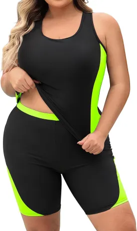 Daci Women's Plus Size Tankini Swimsuit - Two Piece Rash Guard with Capris Shorts and Athletic Racerback Bathing Suit