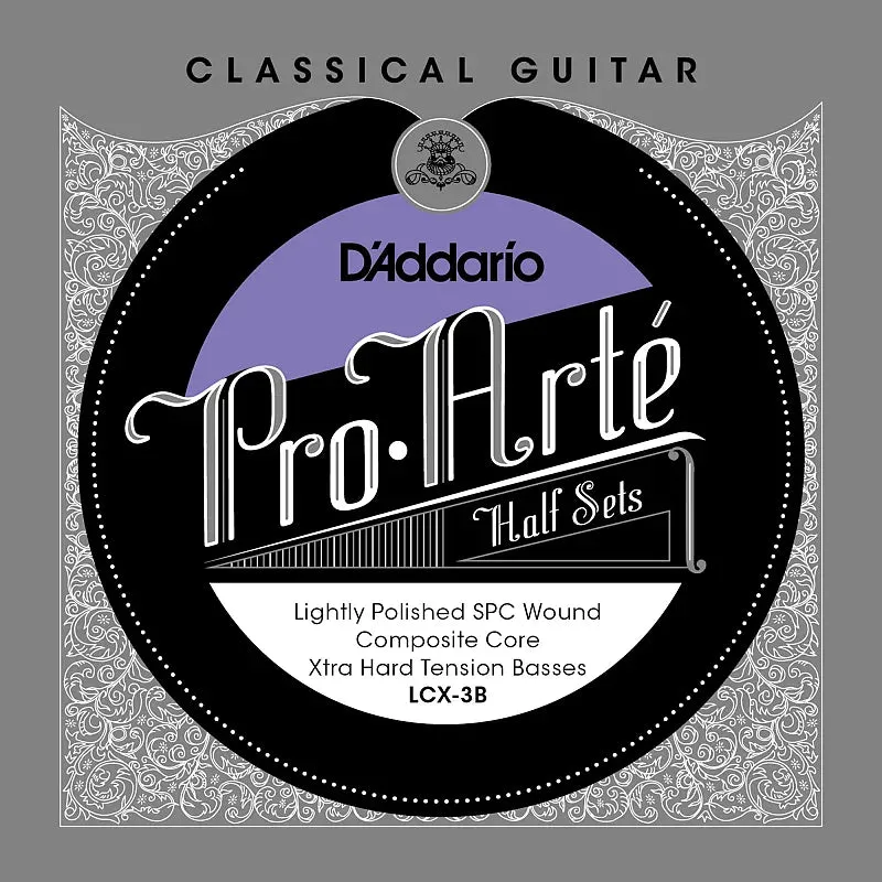 D'Addario LCX-3B Pro-Arte Lightly Polished Silver Plated Copper on Composite Core Classical Guitar Half Set Extra - Hard Tension