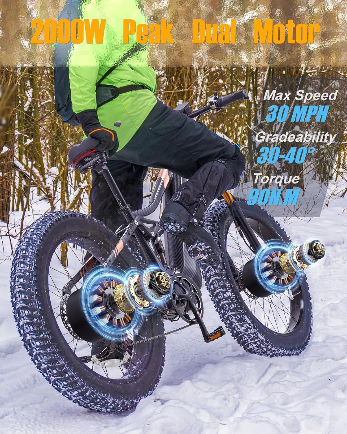 Dual Motor 2000W/1000W Electric Bike for Adult 48V 30AH/20Ah Removable Battery Up to &120 Miles Long Range 26"Fat Tire Off Road Mountain Full Suspension Electric Bicycle,Adjustable Stem,UL Certified
