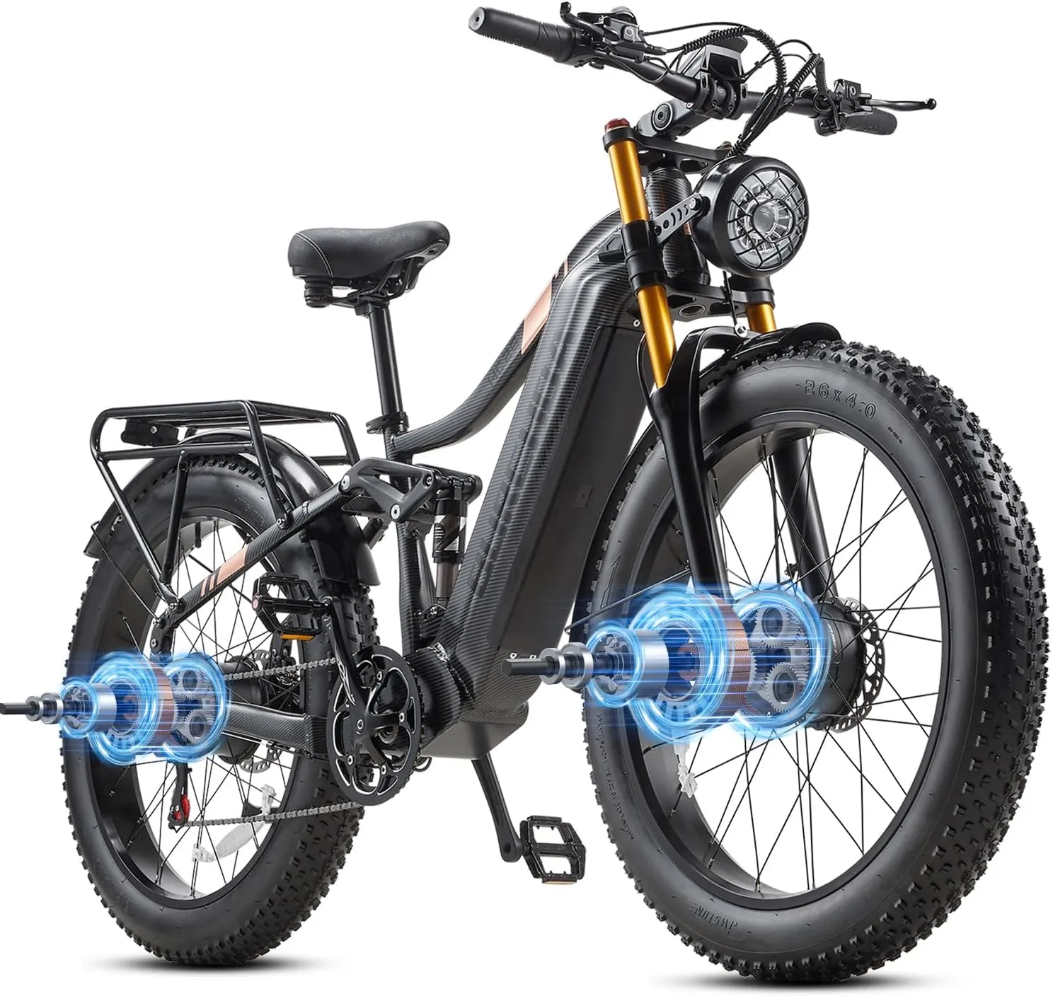Dual Motor 2000W/1000W Electric Bike for Adult 48V 30AH/20Ah Removable Battery Up to &120 Miles Long Range 26"Fat Tire Off Road Mountain Full Suspension Electric Bicycle,Adjustable Stem,UL Certified