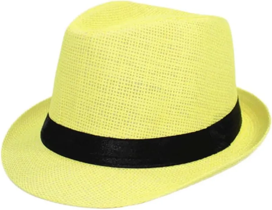 Fashion Unisex Straw Hat Ribbon Curling Brim Jazz Fedora Hat Panama Outdoor Beach Hats