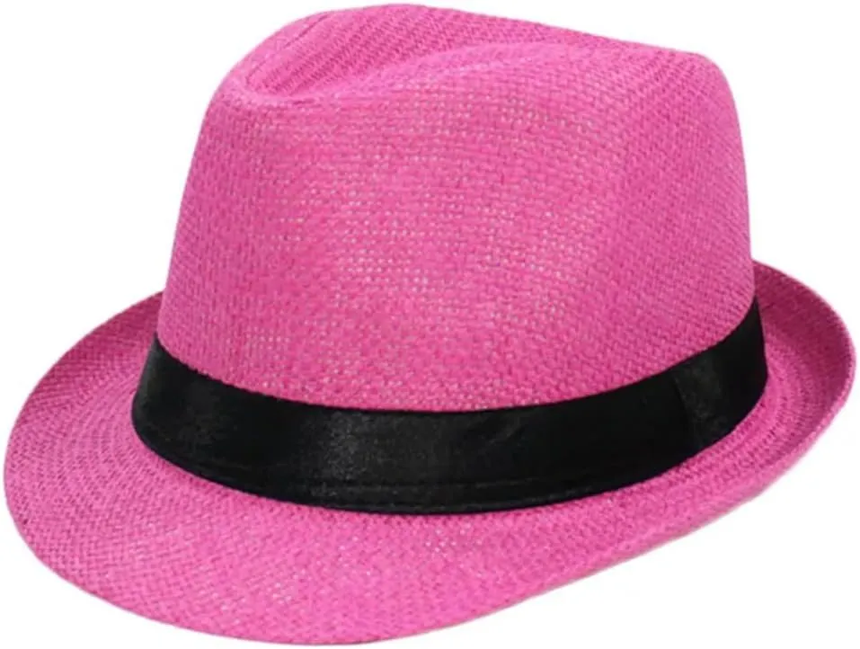Fashion Unisex Straw Hat Ribbon Curling Brim Jazz Fedora Hat Panama Outdoor Beach Hats