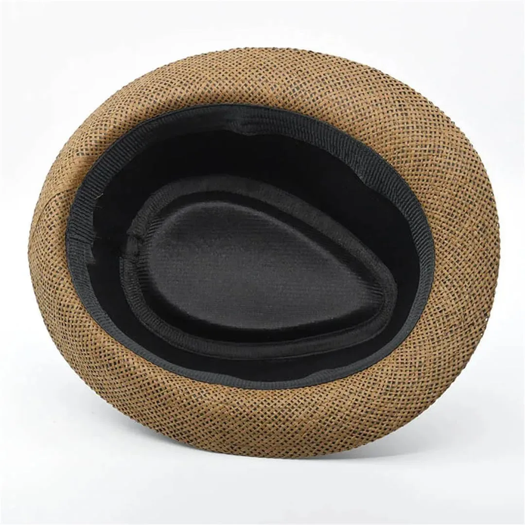 Fashion Unisex Straw Hat Ribbon Curling Brim Jazz Fedora Hat Panama Outdoor Beach Hats