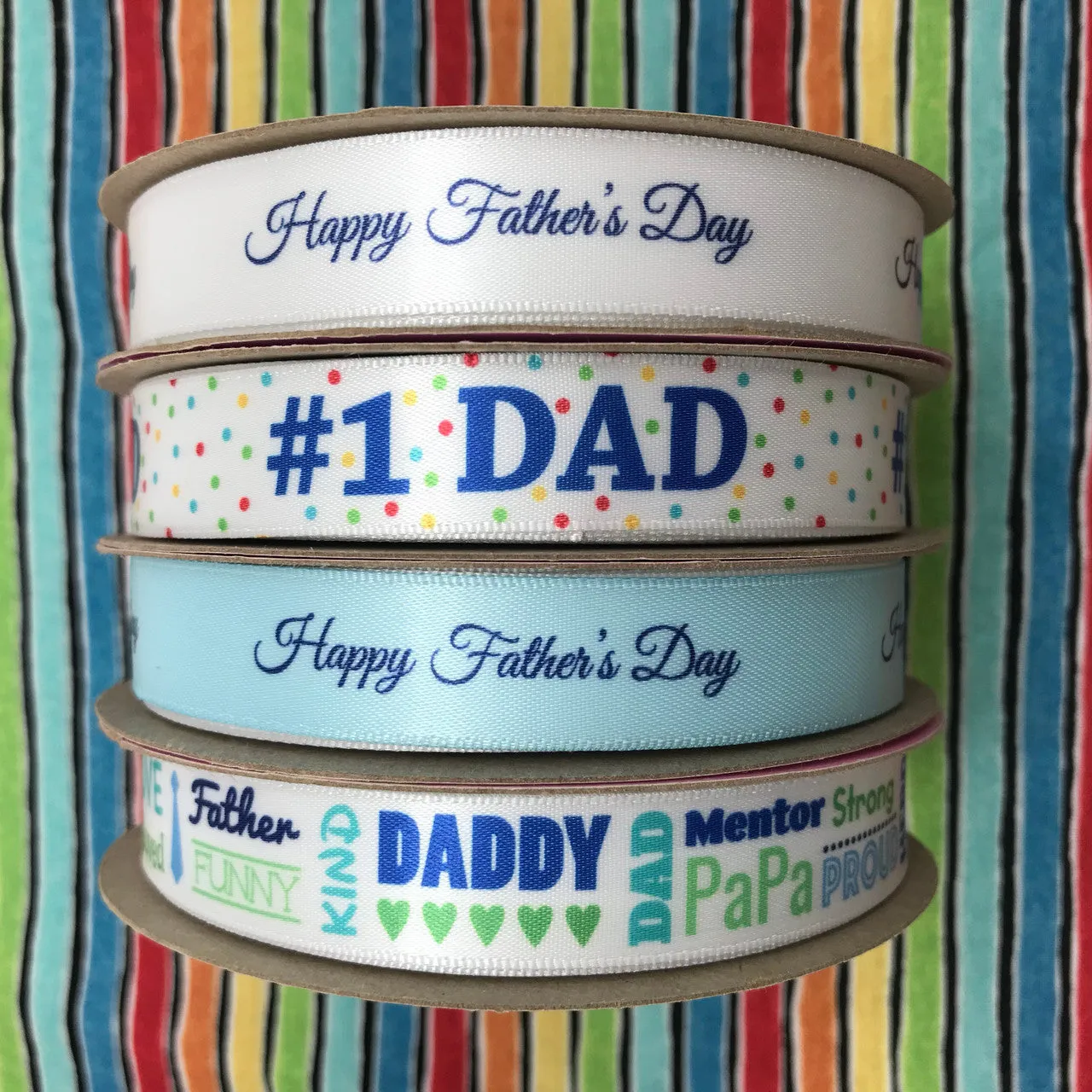 Father's Day ribbon with #1 Dad ideal for gift wrap, party favors, party decor, quilting, candy shops,  printed on 5/8"  white satin
