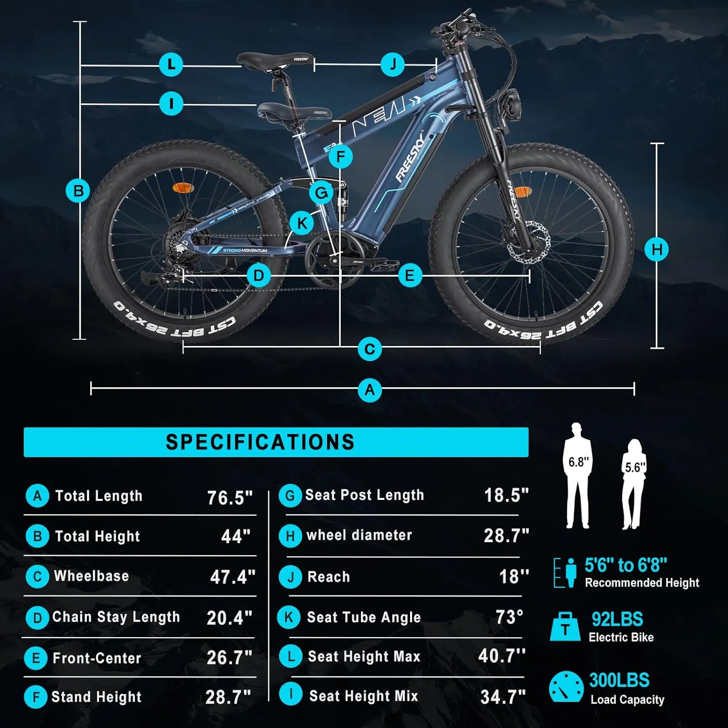 FREESKY Upgraded 2025 Dual Battery Electric Bike for Adults 2500W 48V 41Ah 38MPH&90-160 Miles Long Range 26" Fat Tire Full Suspension E Bike with Dual Hydraulic Brakes