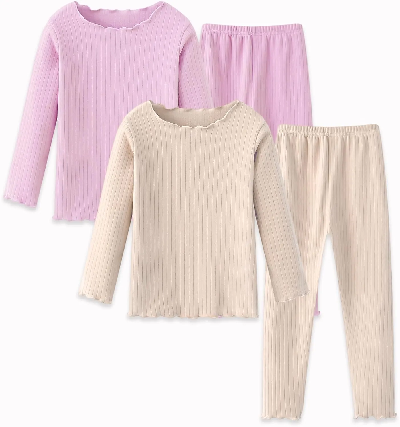 Girls Thermal Underwear Set Girls' Ruffle Trim Fall Base Layer Apparel Set Winter Top and Long pants for 3-8Y