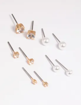 Gold Diamante Stud Earring 5-Pack