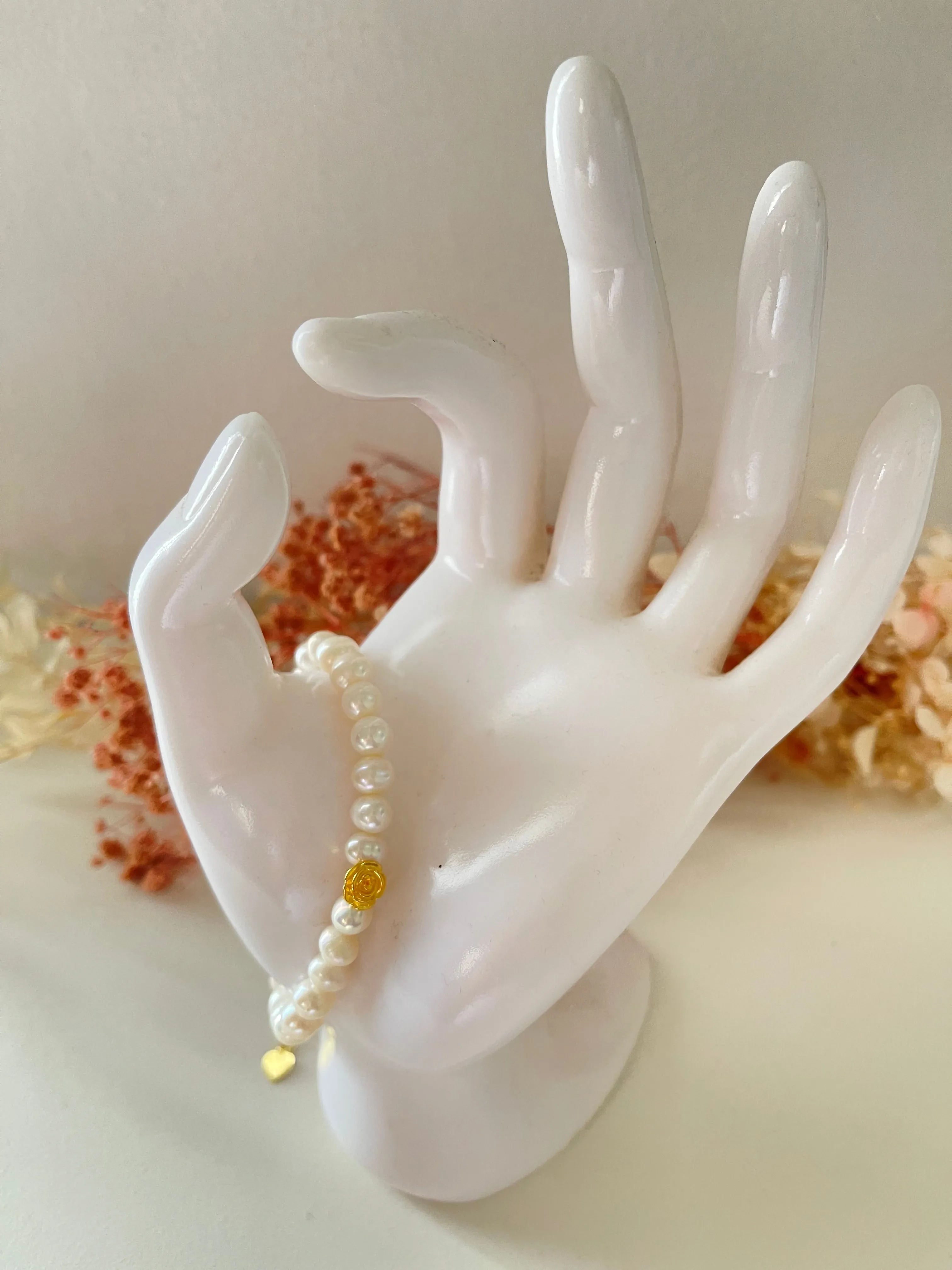 #GOLD2024 | 18K Golden Pearl Rose Charm Bracelet