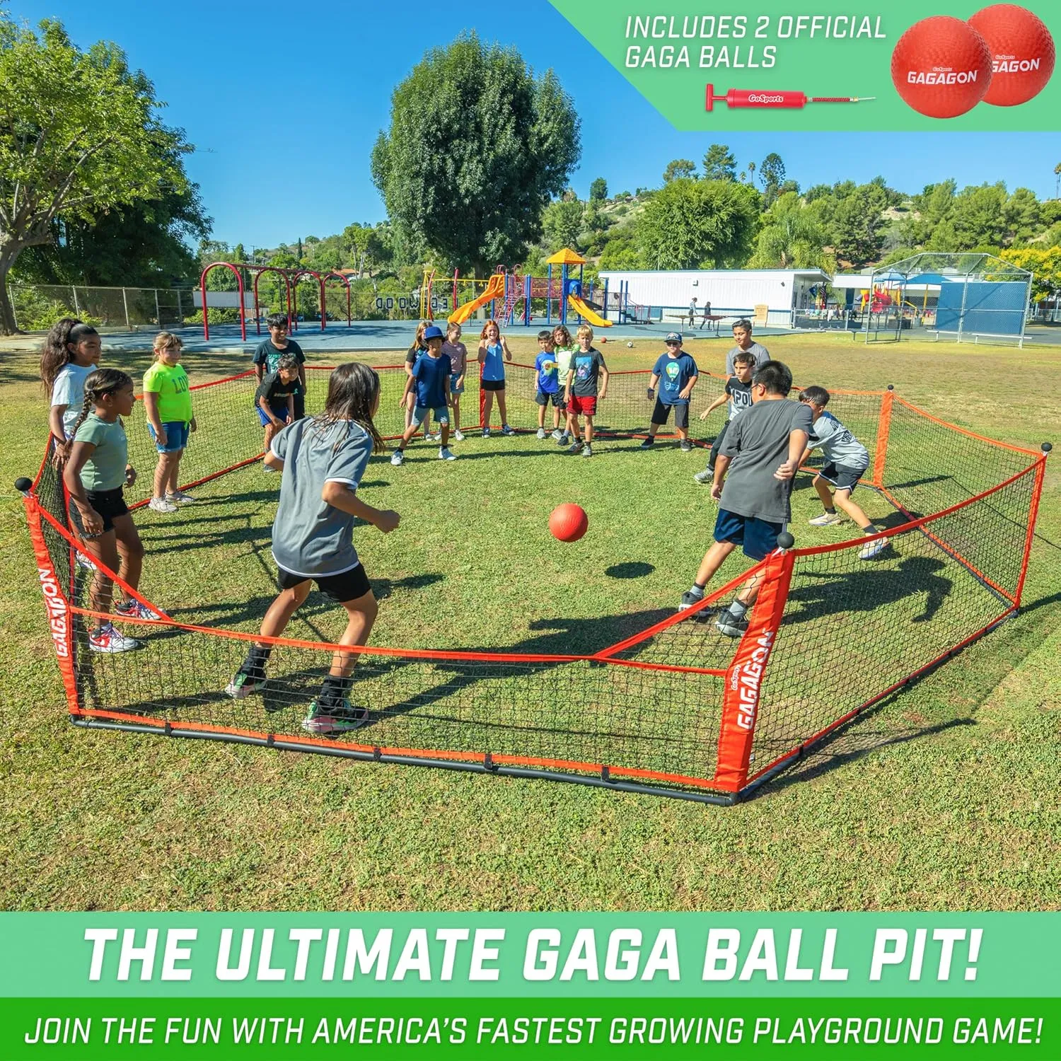 GoSports Gaga Ball Pit  10 ft, 15 ft or 20 ft Portable Indoor/Outdoor Gagagon Pit for School, Camp or Home Use
