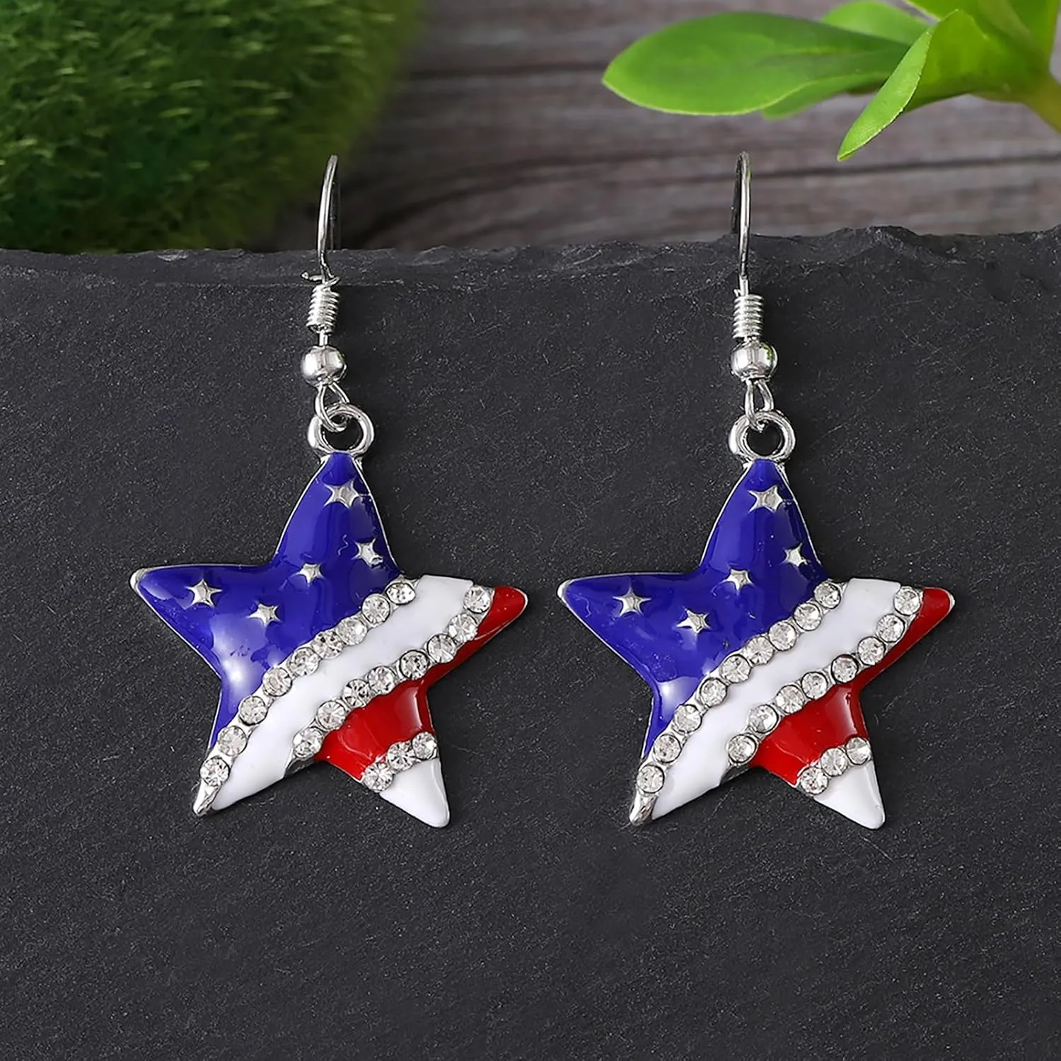 HUJUON American Flag Pendant Necklace Earring Set for Women 4th Of July Butterfly Drop Dangle Hook Earring Independence Day Usa Patriotic Choker Jewelry Gift