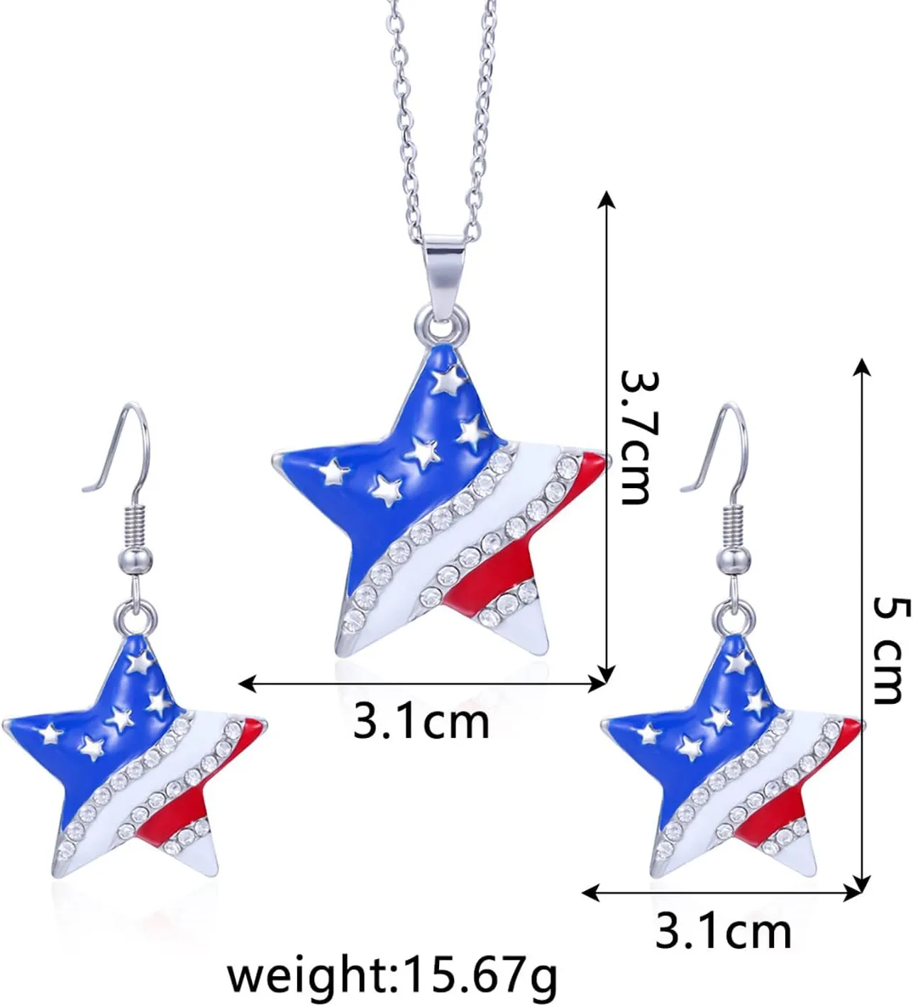 HUJUON American Flag Pendant Necklace Earring Set for Women 4th Of July Butterfly Drop Dangle Hook Earring Independence Day Usa Patriotic Choker Jewelry Gift