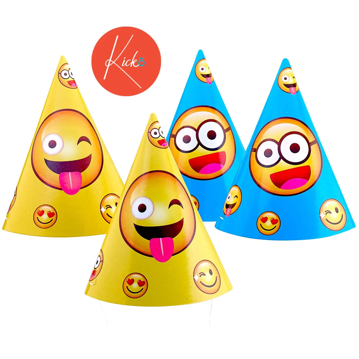 Kicko Emoticon Party Hats - 16 Pack - 2 Colors - for Kids, Party Favors, Funny Classroom