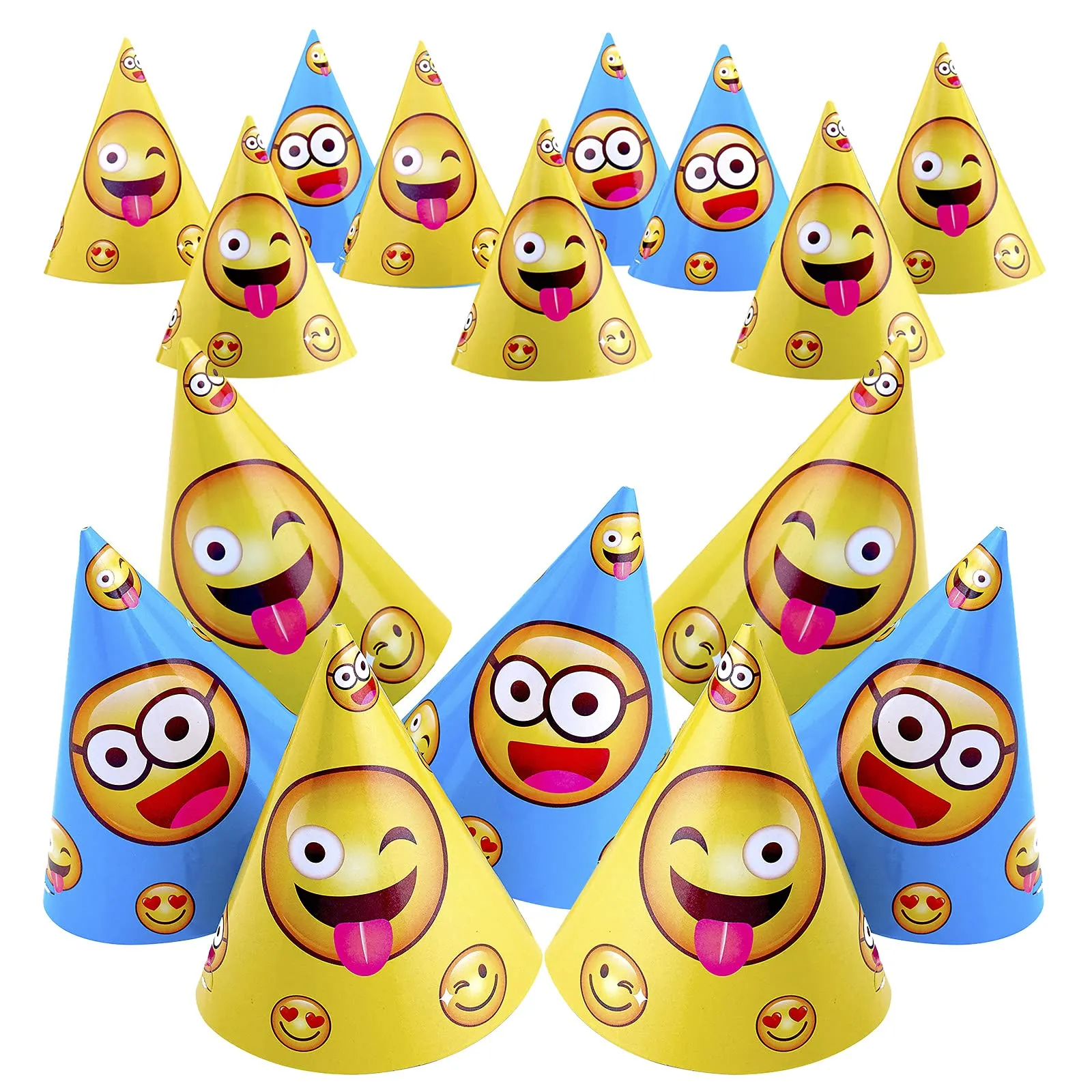 Kicko Emoticon Party Hats - 16 Pack - 2 Colors - for Kids, Party Favors, Funny Classroom
