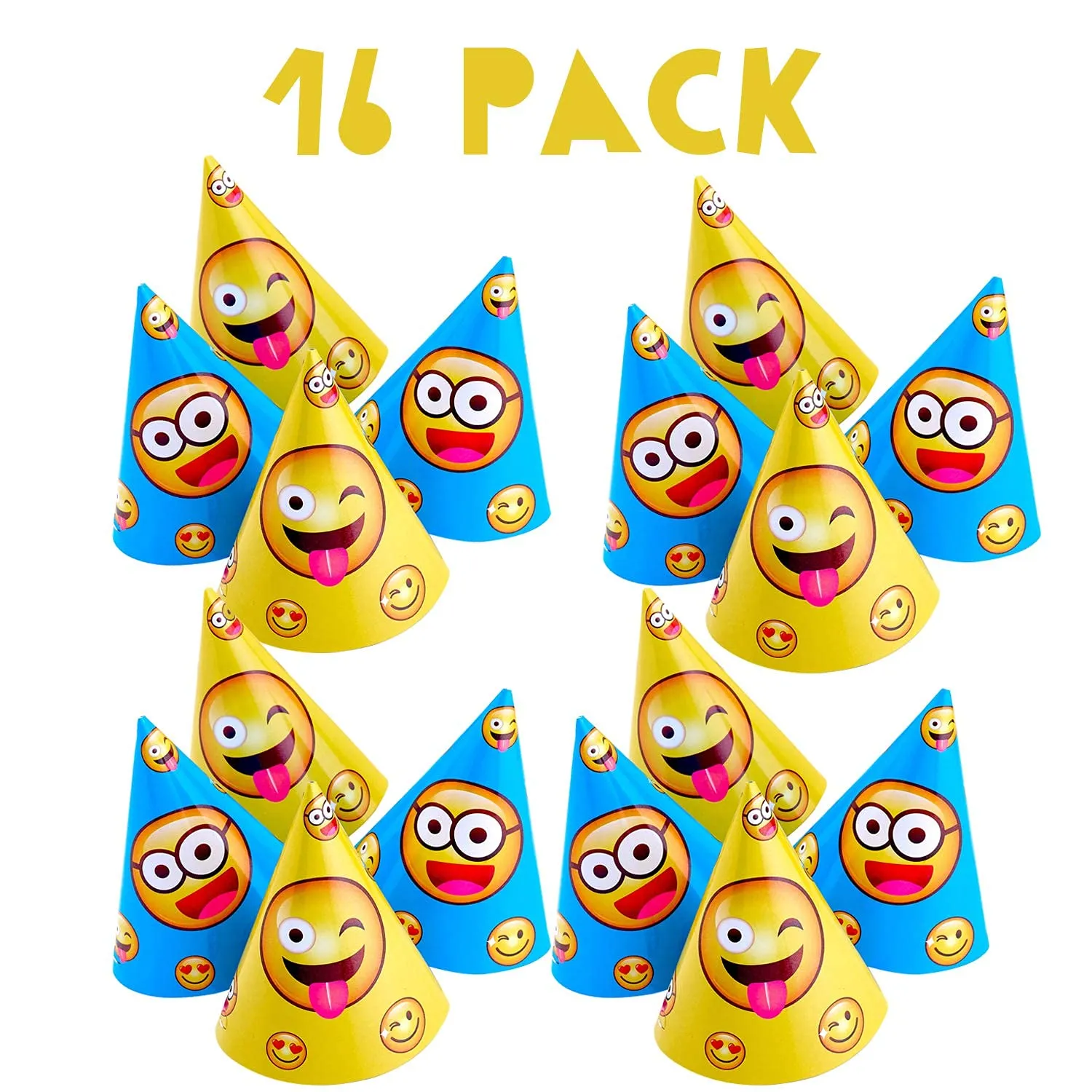 Kicko Emoticon Party Hats - 16 Pack - 2 Colors - for Kids, Party Favors, Funny Classroom