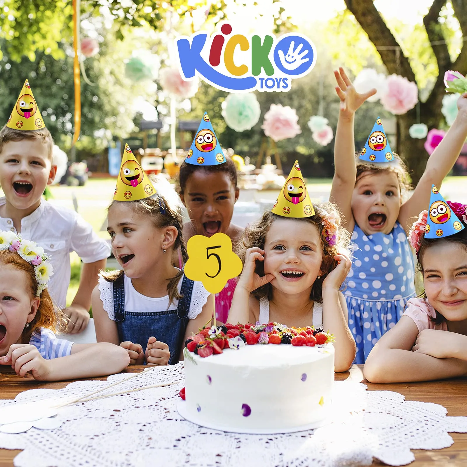 Kicko Emoticon Party Hats - 16 Pack - 2 Colors - for Kids, Party Favors, Funny Classroom