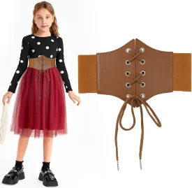 LEACOOLKEY Kids Waist Belt for Dress Elastic Lace-up Waist Belt for Girls