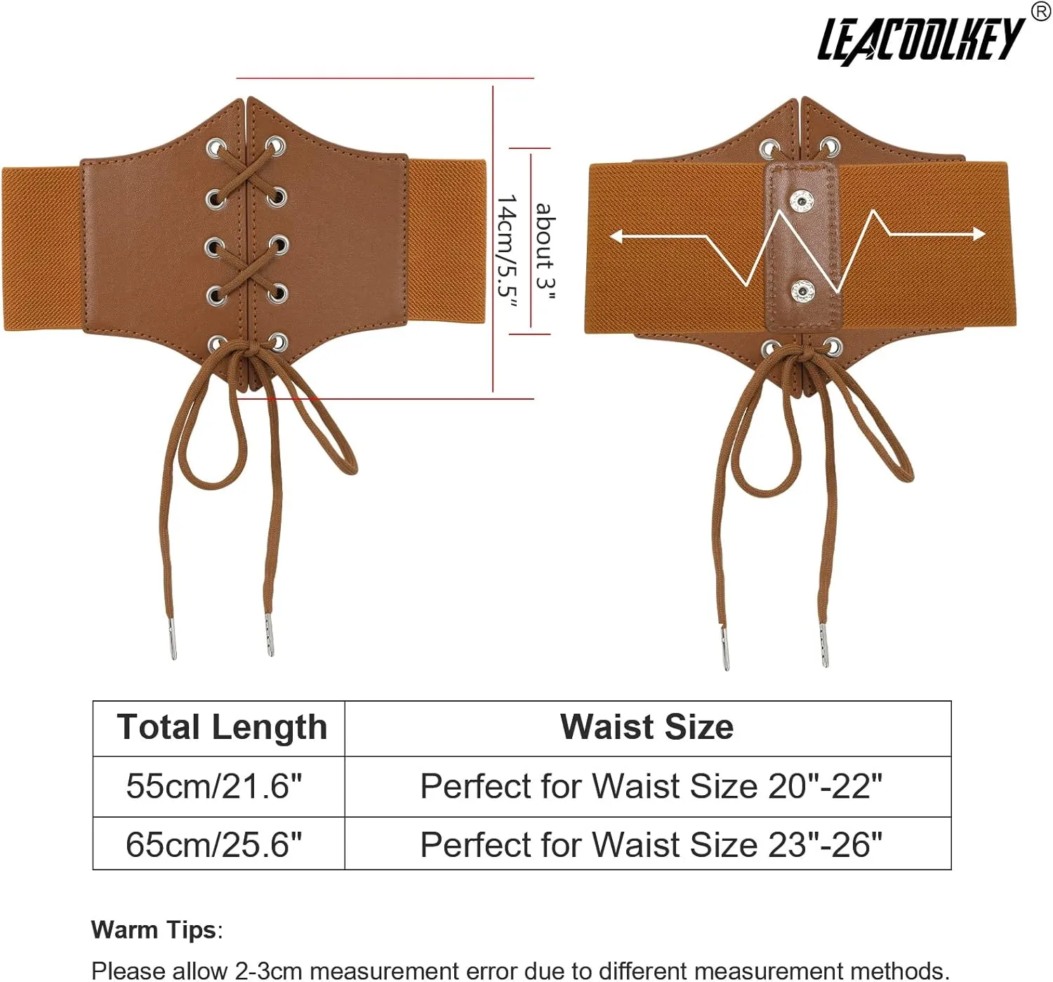 LEACOOLKEY Kids Waist Belt for Dress Elastic Lace-up Waist Belt for Girls