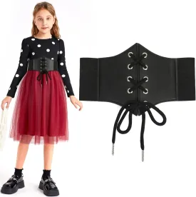 LEACOOLKEY Kids Waist Belt for Dress Elastic Lace-up Waist Belt for Girls