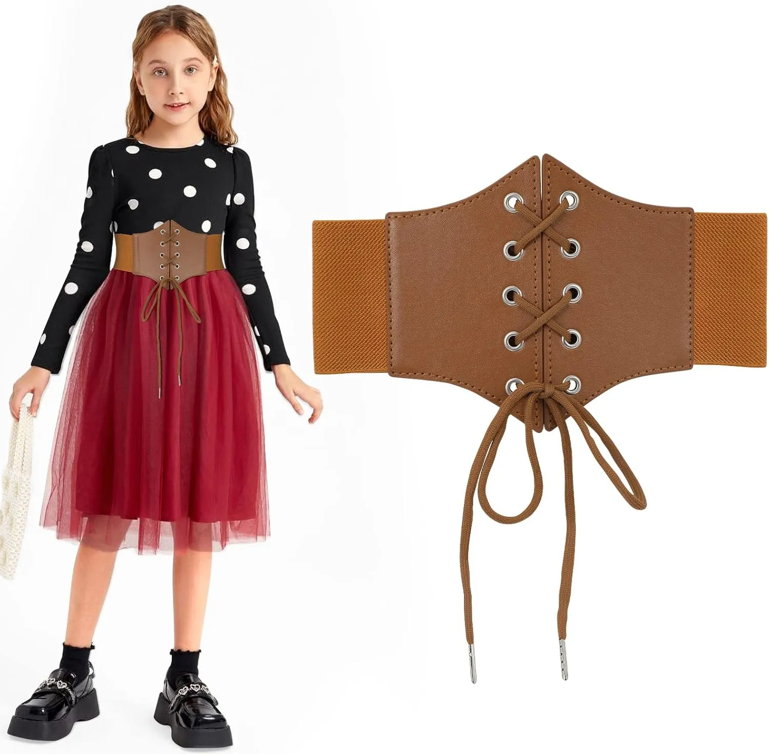 LEACOOLKEY Kids Waist Belt for Dress Elastic Lace-up Waist Belt for Girls