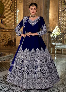 Luxurious Blue Sequins Embroidered Trendy Velvet Anarkali