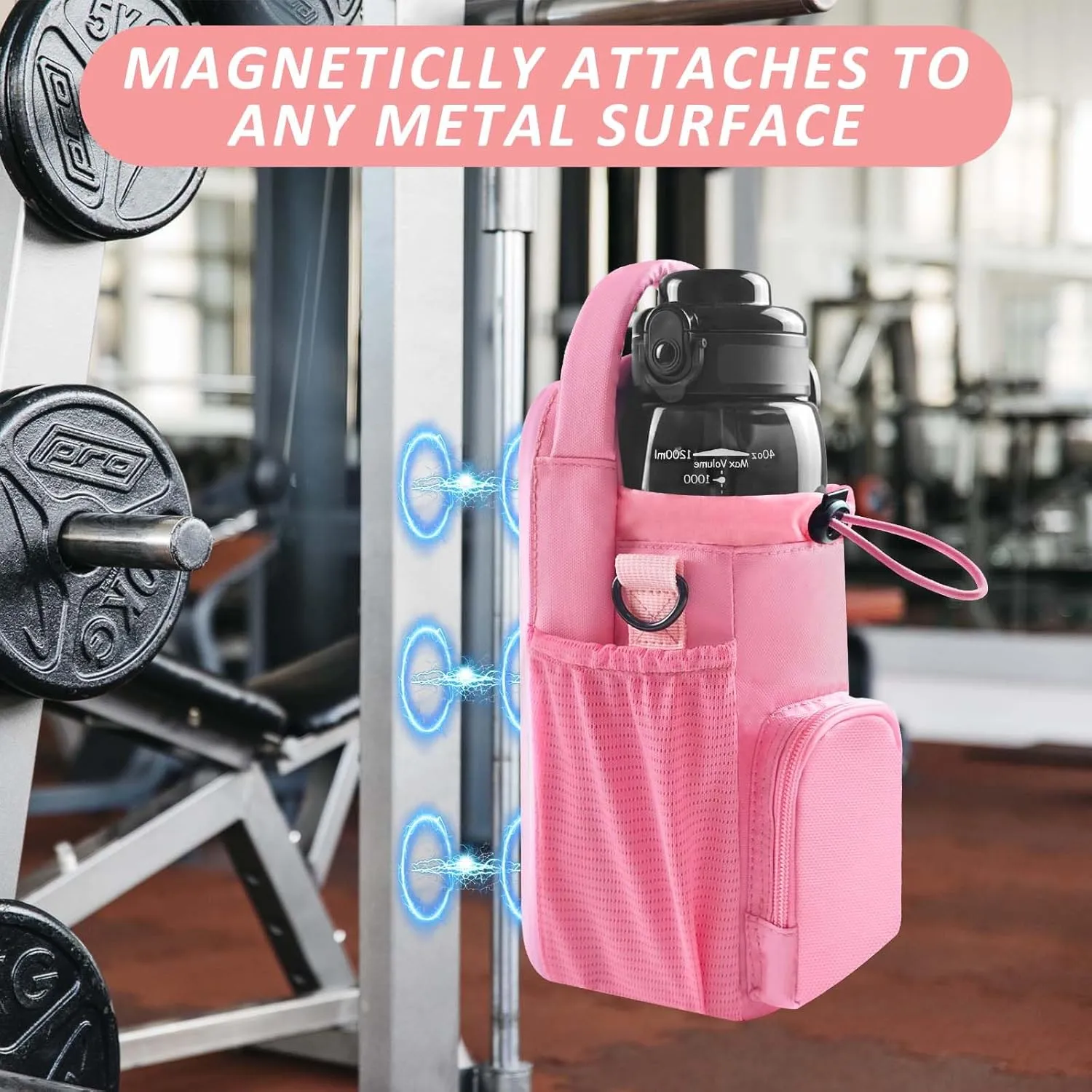 Magnetic Gym Bag for Men and Women, Small Crossbody Gym Bag, Water Bottle with Phone Holder, Gym Gifts for Women (Pink)