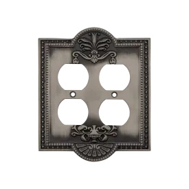 Meadows Switch Plate with Double Outlet in Antique Pewter